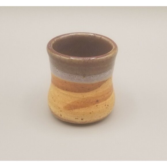 Studio Art Pottery Mini Cup Pot Vessel Desert Color Blue Brown Terracotta Signed - Picture 3 of 7